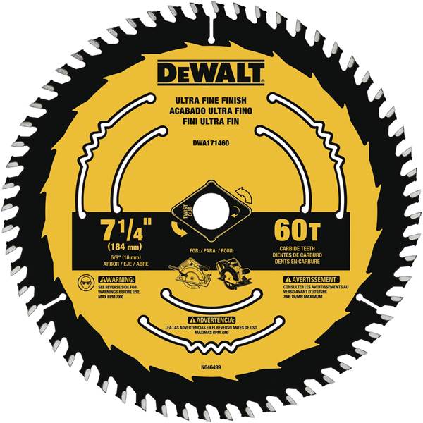 DeWalt 7-1/4" 60T Circular Saw Ultra Fine Blade 