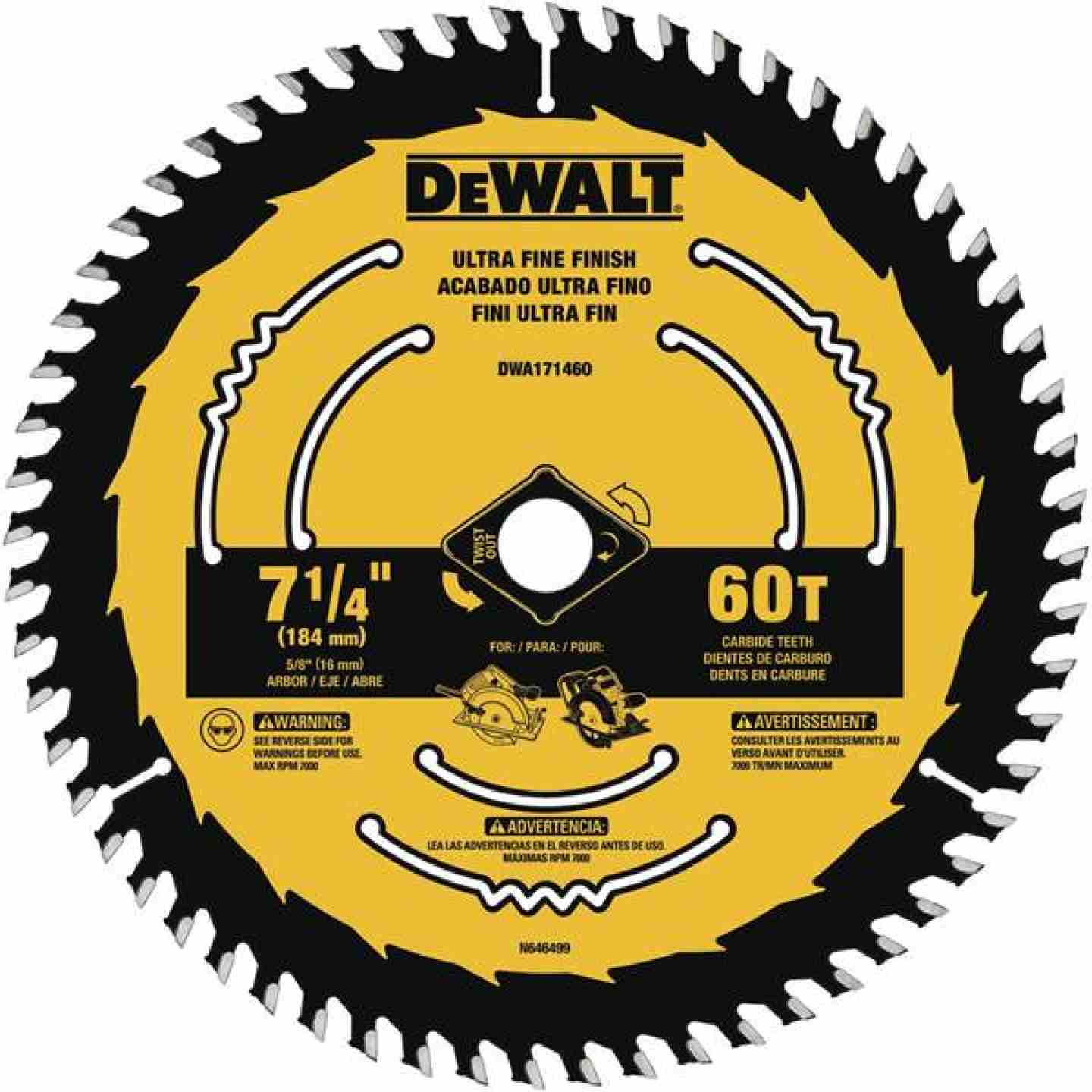 DeWalt 7-1/4" 60T Circular Saw Ultra Fine Blade Image 1
