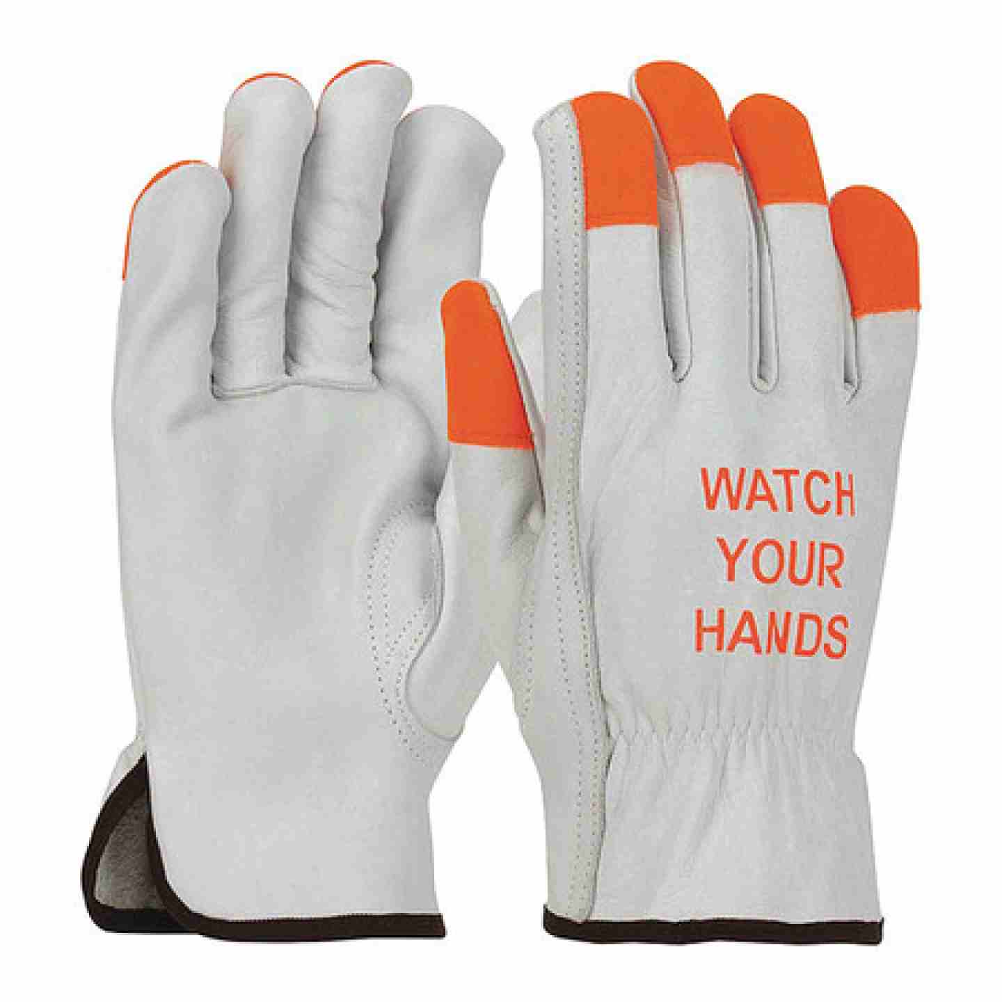 Leather Drivers Glove with Hi-Vis Fingertips and “WATCH YOUR HANDS” Logo, Small Image 1