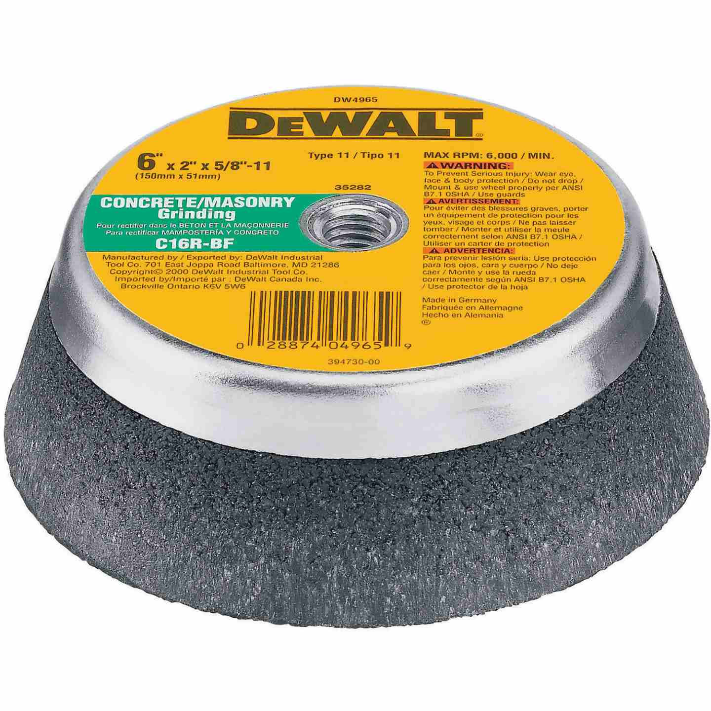 DeWalt 6" x 2" T11 HP Masonry Grinding Cup Wheel Image 1