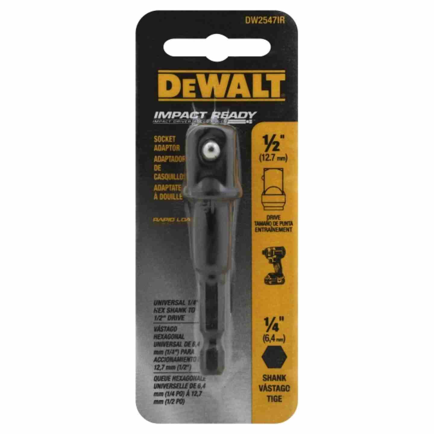 DeWalt IMPACT READY® 1/4" Hex Shank to 1/2" Socket Adaptor Image 1