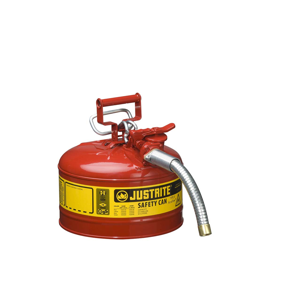 2.5 Gallon, 1" Metal Hose, Steel Safety Can for Flammables, Type II, AccuFlow™, Red 