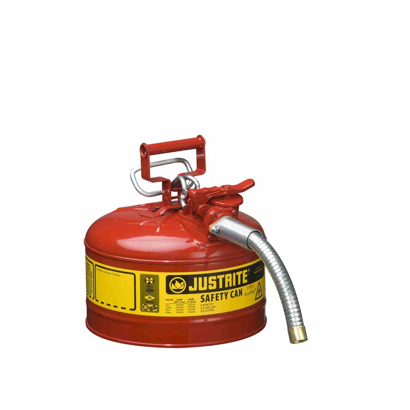 2.5 Gallon, 1" Metal Hose, Steel Safety Can for Flammables, Type II, AccuFlow™, Red Image 1