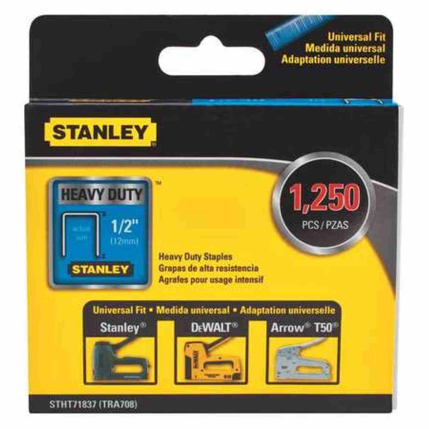 Stanley 1,250 pc 1/2" Heavy Duty Narrow Crown Staples Image 1