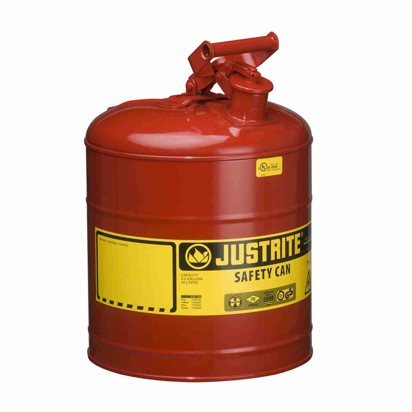 5 Gallon Steel Safety Can for Flammables, Type I, Flame Arrester, Red Image 1
