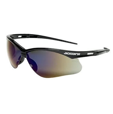 Jackson Safety Glasses Black Frame and Blue Mirror Lens Image 1