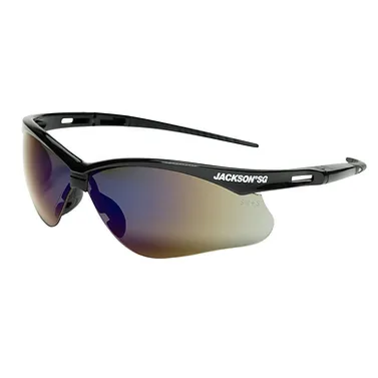 Jackson Safety Glasses Black Frame and Blue Mirror Lens Image 1