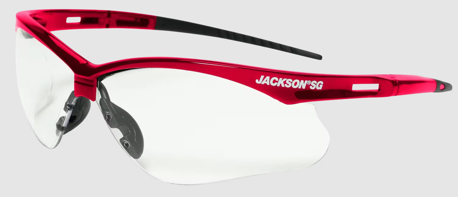 Jackson SG Safety Glasses with Red Frame and Clear Anti-Fog Lens
