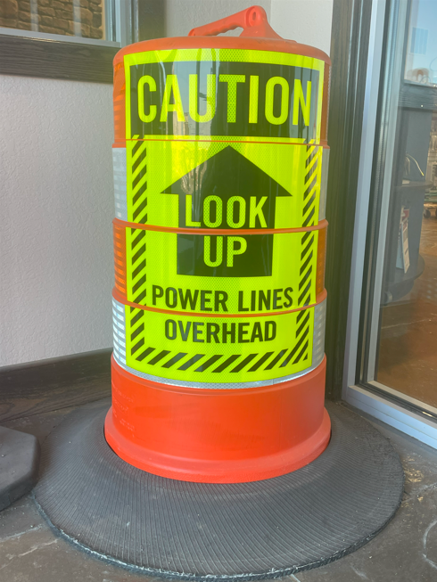 Plasticade Commander 23 1/2" x 39" Orange High Density Polyethylene Traffic Drum with (4) 6" HIP Grade Sheeting Strips Image 1