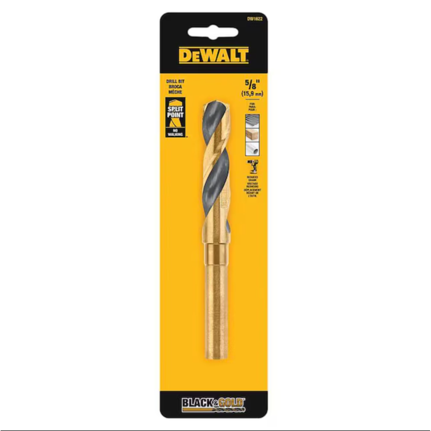 DeWalt 5/8-in x 6-in Black and Gold Coated HSS Silver and Deming Twist Drill Bit Image 1