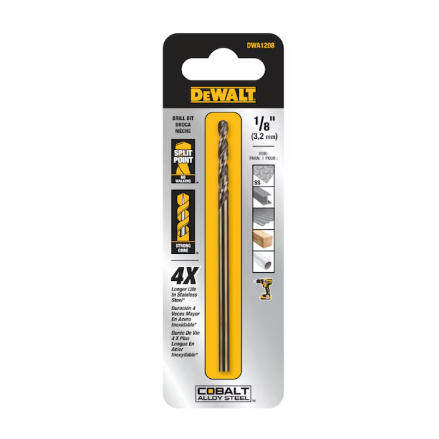 DeWalt 1/8" Pilot Point Cobalt Alloy Steel Drill Bits Image 1