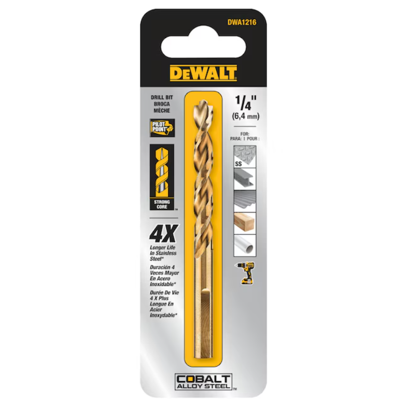 DeWalt 1/4" Pilot Point Cobalt Alloy Steel Drill Bits