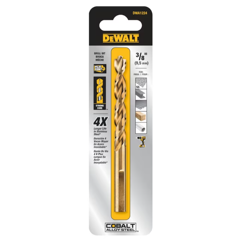 DeWalt 3/8" Pilot Point Cobalt Alloy Steel Drill Bits Image 1