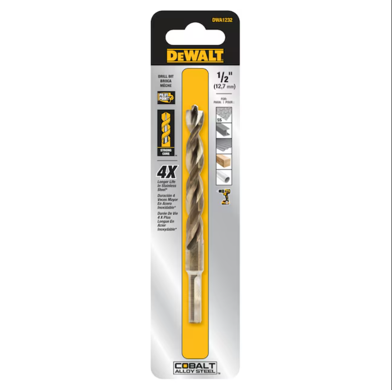 DeWalt 1/2" Pilot Point Cobalt Alloy Steel Drill Bits Image 1
