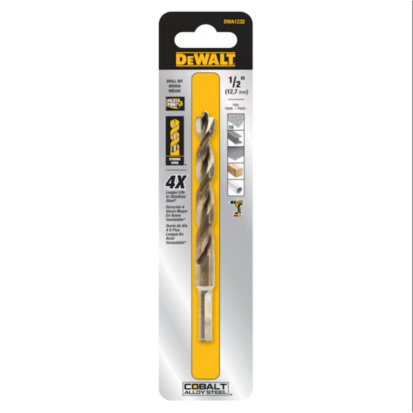 DeWalt 1/2" Pilot Point Cobalt Alloy Steel Drill Bits Image 1
