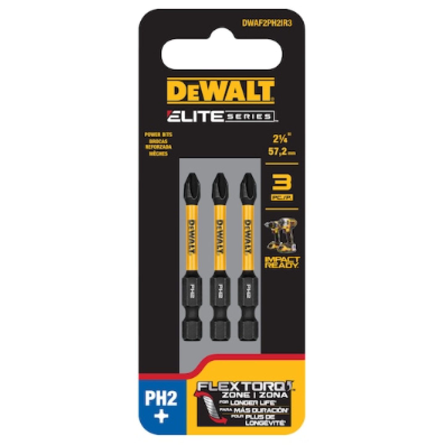 DEWALT® ELITE SERIES 2-1/4 in. Bits for PH2 (3 Pk) Image 1