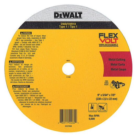 DeWalt FlexVolt 9"x5/64"x7/8" Ceramic Metal Cutoff Wheel, Type 1 