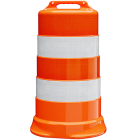 Plasticade Commander 23 1/2" x 39" Orange High Density Polyethylene Traffic Drum with (4) 6" Diamond Grade Sheeting Strips Image 2