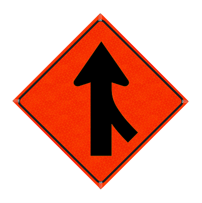 Watch Dog Reflective Orange Vinyl Roll-Up Sign, 36"x36" Merge Right 