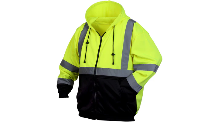 Hi-Vis Lime, Zipper Sweatshirt w/ Black Bottom, Medium