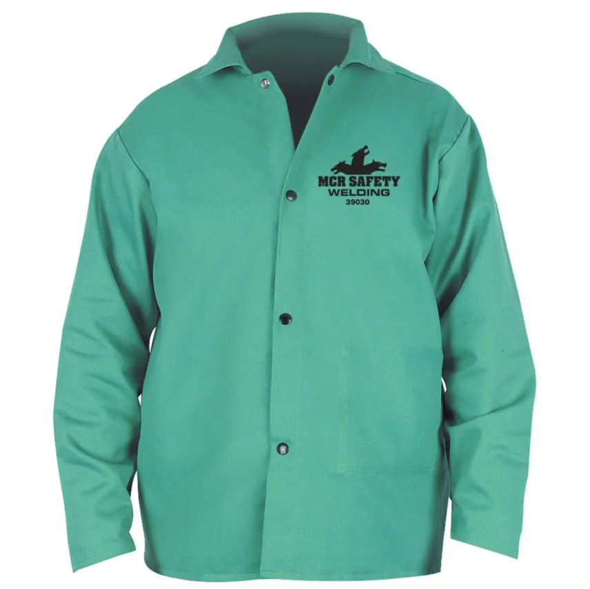 MCR Safety Welding Gear 39030 Lightweight Cotton Welding Jacket, Green, Medium