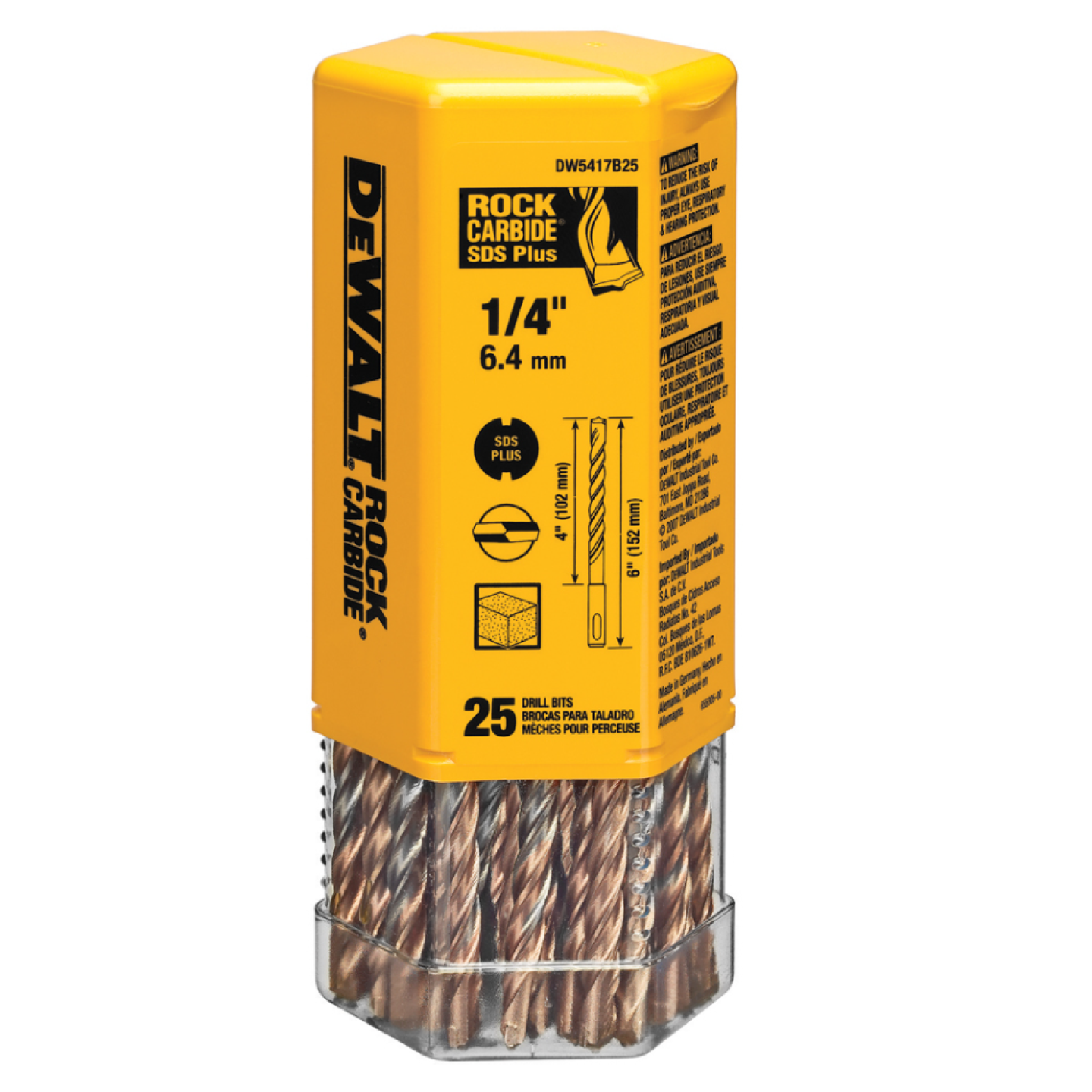 DeWalt 1/4x4x6 SDS+ 4C Carbide Bit (25 Pack) Image 1