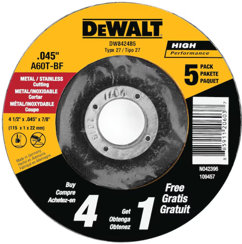 DeWalt 4-1/2" x .045" x 7/8" HPT1 Metal/Stainless Cutting Wheel