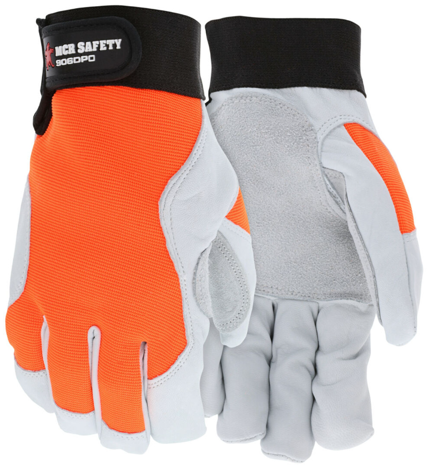 MCR Safety 906DP Rugged Grain Goatskin with Orange Cowhide Double Palm Mechanics Work Gloves, X-Large Image 1