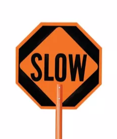 Plasticade® PVC Flagger Pole For STOP/SLOW Signs Spring button 84" Post Height Orange Image 2