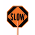 Plasticade® PVC Flagger Pole For STOP/SLOW Signs Spring button 84" Post Height Orange Image 2