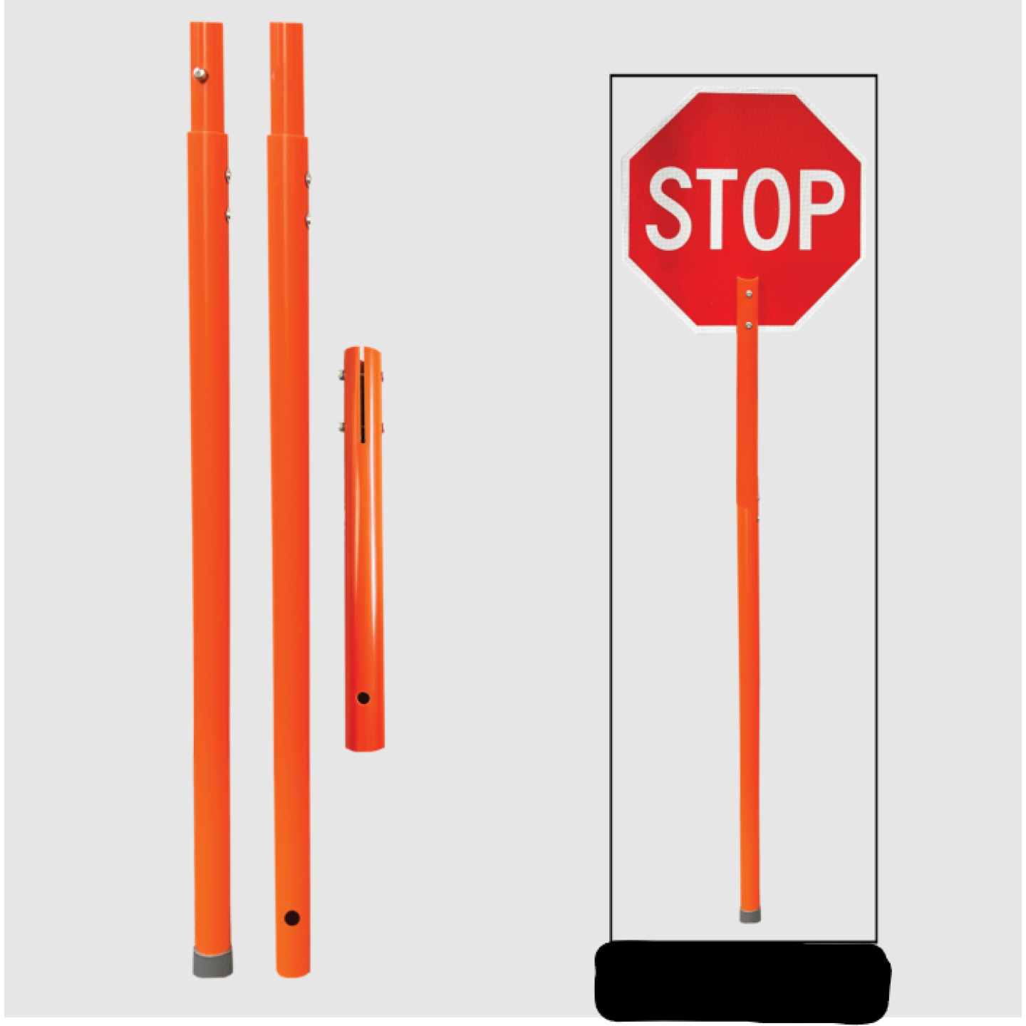 Plasticade® PVC Flagger Pole For STOP/SLOW Signs Spring button 84" Post Height Orange Image 1