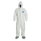 DuPont Tyvek 400 Coverall, Respirator Fit Hood with Elastic Wrists, Attached Skid-Resistant Boots, White, X-Large Image 1