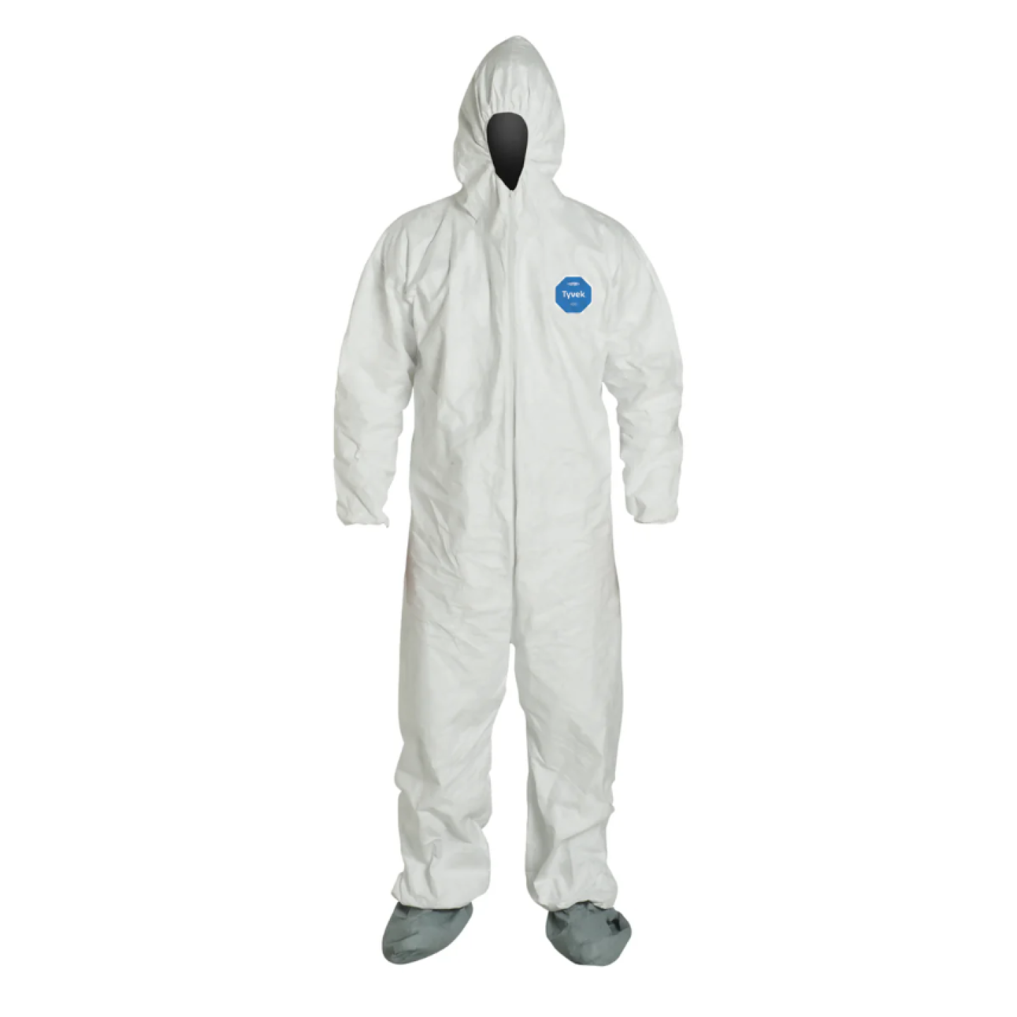 DuPont Tyvek 400 Coverall, Respirator Fit Hood with Elastic Wrists, Attached Skid-Resistant, Large  Image 1